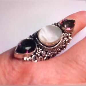 Mother of Pearl Mystic Topaz 925 Sterling Silver Ring